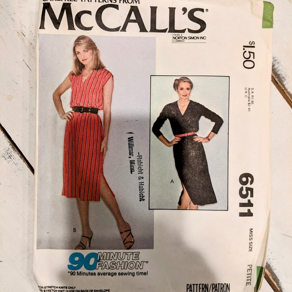 Vintage McCall's Sewing Pattern # 6511 - Miss Size Petite